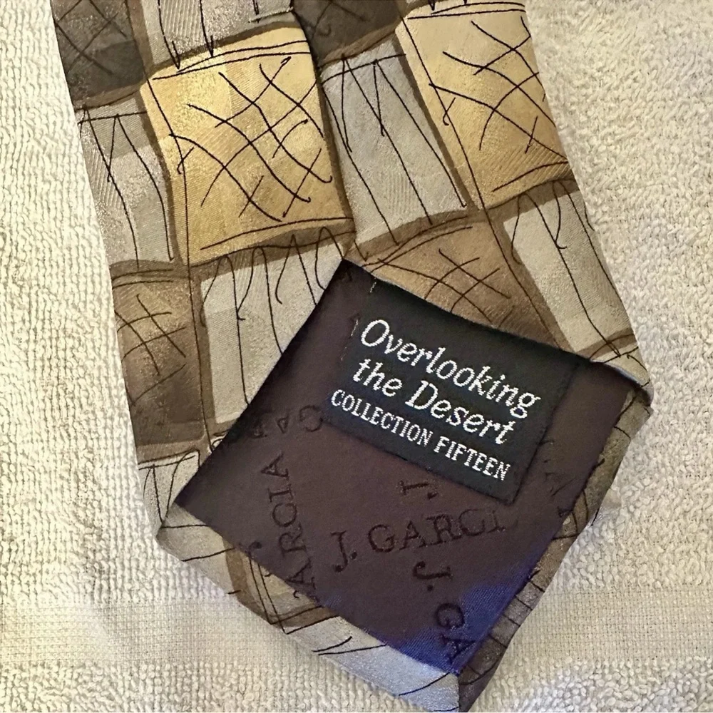 J. Garcia Silk Tie Overlooking the Desert #15 Vintage Brown & Gray Checkered